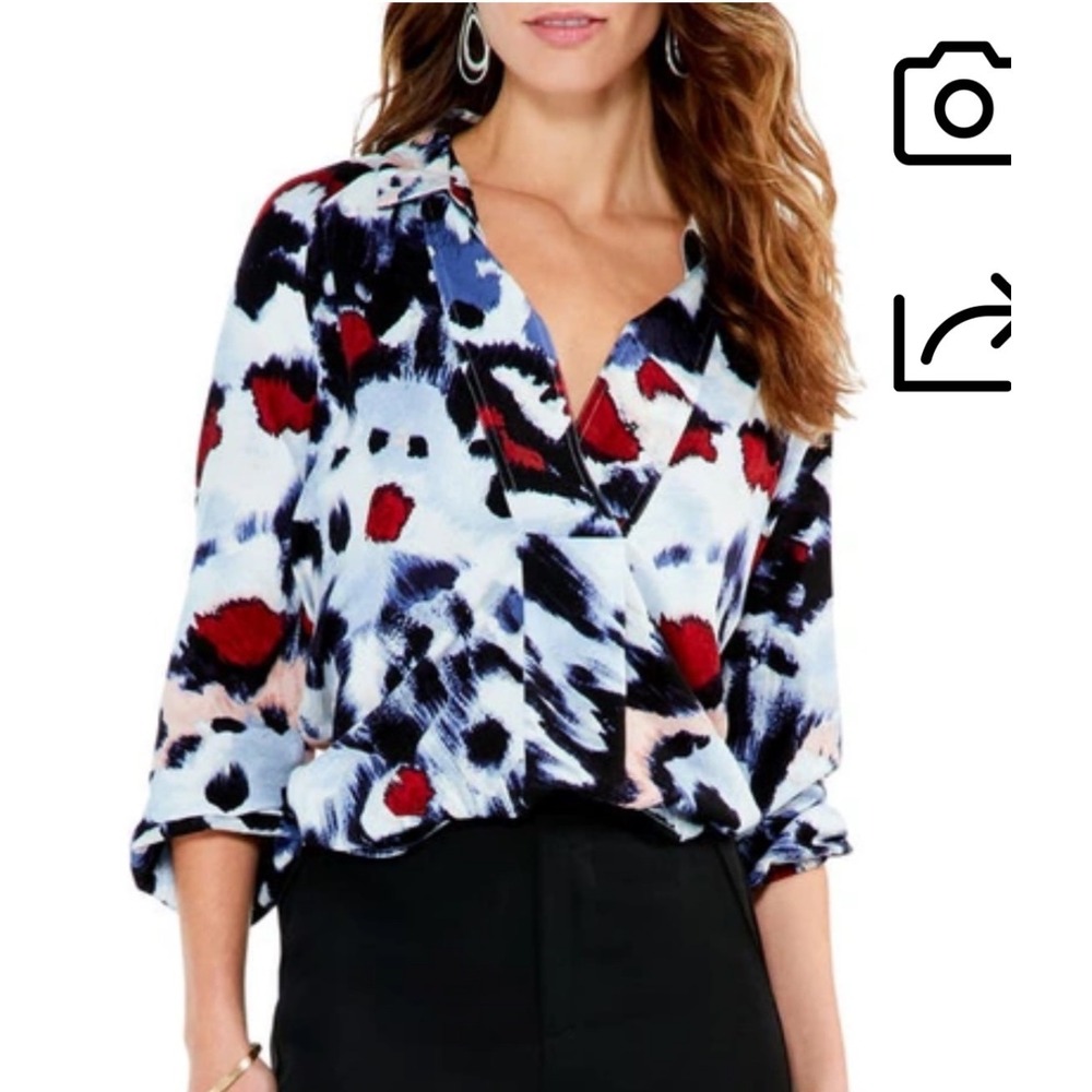 NIC + ZOE Painted Feathers Abstract Print Live-in Blouse Shirt Top Size 2X NWT
